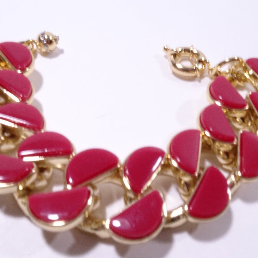 Lee Angel in RED Half-Moon Howlite and Steel bracelet NWT 250.00